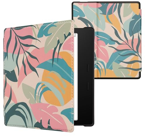 kwmobile Klapphülle kompatibel mit Amazon Kindle Oasis 10. Generation Hülle - eReader Case - Tropischer Dschungel Rosa Gelb Grün