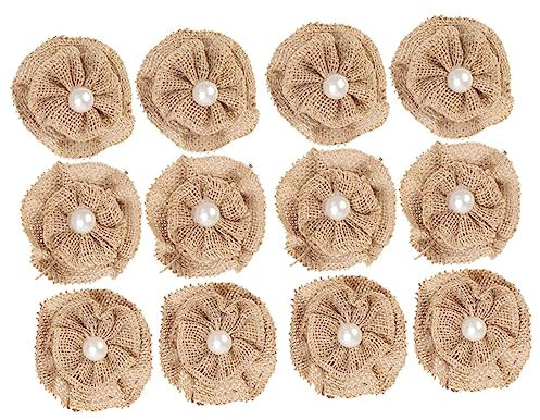 STOBOK 12stücke Teiliges Set Aus Jute-blumen Mit Perlen Handgemachte Dekoration Für Hochzeiten Partys Und -projekte Stilvolle Accessoires Für Kreative Bastelarbeiten Und Festliche