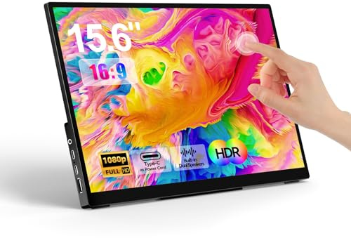 Moniteur portable 15,6 pouces 1080P FHD IPS avec cadre en métal en verre trempé, moniteur de jeu de voyage avec double haut-parleur, USB C, port HDMI pour PC, Mac