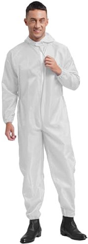 Sywiyi Arbetsoverall för män lätt arbetsoverall med huva dammtät antistatisk skyddsoverall nylon arbetskläder, Vit, 4XL