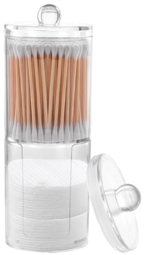 Ehuihuan Lot de 2 Boîte de Rangement pour Cotons-Tiges Transparente, Organisateur de Cotons-Tiges pour Maquillage, Boîte à Coton-Tiges avec Couvercle