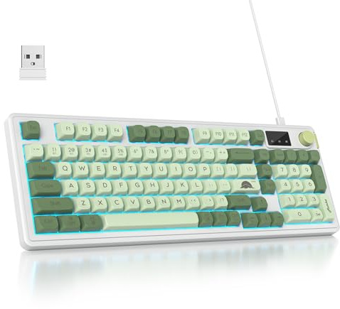 SbocKeeb 96% Kabellose Gaming Tastatur Grün, Leise Membran Mit Mechanischem Gefühl und Ziffernblock, QWERTY Amerikanisches Layout, Bluetooth/2.4G/USB RGB Cremige L98-Matcha