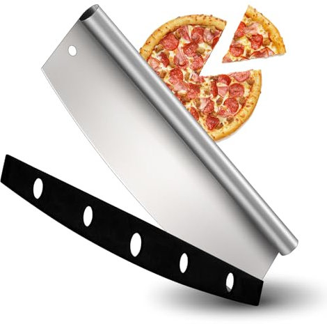 Homikit Pizzaschneider, Edelstahl Wiegemesse mit 35cm Klinge für Pizza, Groß Scharf Pizzamesser Pizza Cutter mit Klingenschutz, Rollrandgriff, Schnelles & gleichmäßiges Schneiden, Spülmaschinenfest