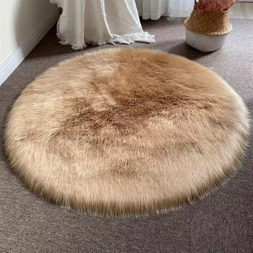 Lifup Hochflor Teppich Rund Wohnzimmer Schlafzimmer rutschfest Shaggy Modern Flauschig Einfarbig Langflor Kunstfell für Esszimmer Kinderzimmer Deko Braun 120 x 120 cm