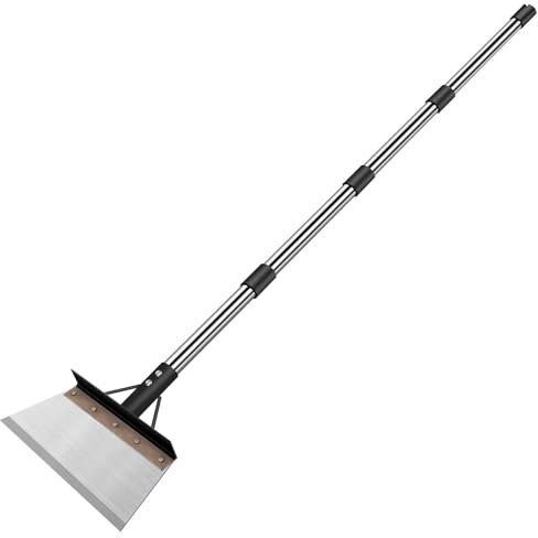 Ezkamfort Pala multifunzionale per la pulizia del giardino, raschietto per giardinaggio, strumento per diserbo, strumento piatto in acciaio resistente con manico regolabile, bordo del prato, scavare