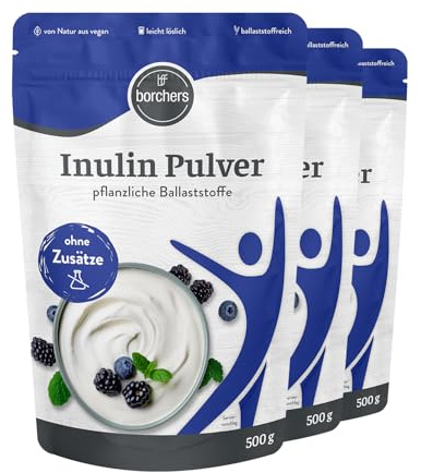 BORCHERS Inulin Pulver 500g, Pflanzliche Ballaststoffe, leicht löslich, von Natur aus vegan, ohne Zusätze, Verdauung (500g (3er Pack))