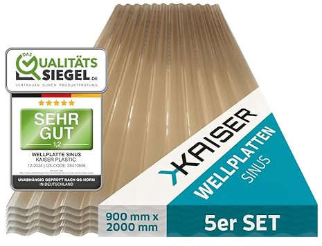 KAISER plastic® Wellplatten Bronze | Wellplatten Dach, Welldach Kunststoff | Dachplatten wetterfest | Überdachung | Sinus 76/18 – 90 x 200 cm | 5 Stk.
