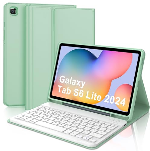 FOGARI Teclado para Samsung Galaxy Tab S6 Lite 10.4 2024/2022 | Funda con Español Ñ Teclado Bluetooth para Tablet Samsung S6 Lite 10.4 2024/2022/2020, Verde Claro