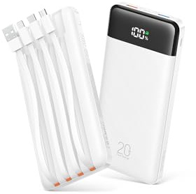Orfeika 20000mAh Power Bank Fast Charging, Portable Charger with 4 Built-in Cables & 6 Outputs, 20W PD USB C Battery Pack for iPhone 16/15/14/13/12, Galaxy, Android, iPad & More (Travel Essential)