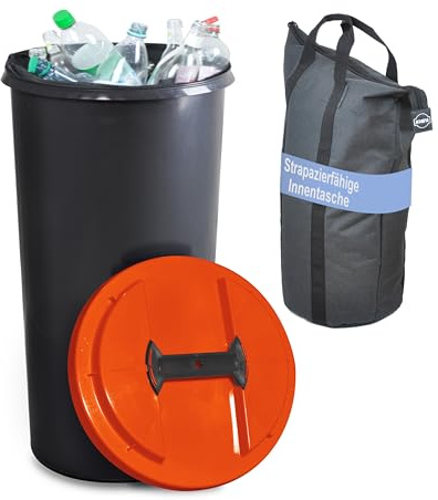 KUEFA IBC Flaschensammler, 60 Liter Sammelbehälter mit Deckel und Innentasche, für Altglas, Altpapier, Pfandflaschen, stabil, strapazierfähig, geruchsdicht, auslaufsicher (Rot)