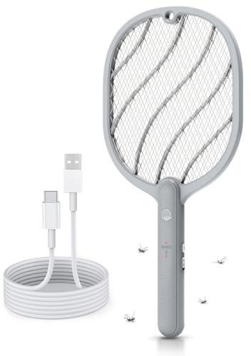 Esemoil Raqueta eléctrica matamoscas de 3800 V, de Mano, para Interiores y Exteriores, Recargable Tipo C, Malla de Seguridad de 3 Capas, fácil de Usar, Ligera (Paquete de 1)