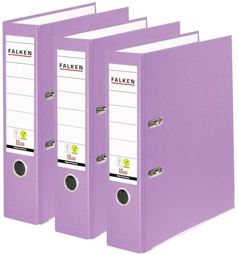 Original Falken 3er Pack PP-Color Ordner. Made in Germany. 8 cm breit DIN A4 Flieder Vegan Kunststoff-Ordner Ringordner Aktenordner Briefordner Büroordner Plastikordner Schlitzordner
