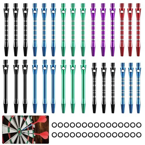 Byfoyif Metall Dart-Schaftkollektion, 30 Stück Aluminium Darts Shafts Dart Schäfte Gewinde mit O-Ring 2BA Dartpfeile Stems mit 6 Dartschäfte (50 mm) 24 Dartschäfte (53 mm) Mehrere Optionen verfügbar