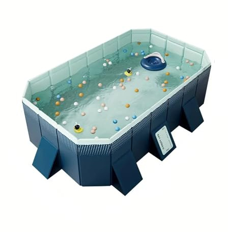 2.6m PVC Folding Pool, Non-Inflatable Portable Swimming Pool for Kids and Adults, Hard Plastic Shell Outdoor Pool with Foldable Design for Backyard, Patio, Beach