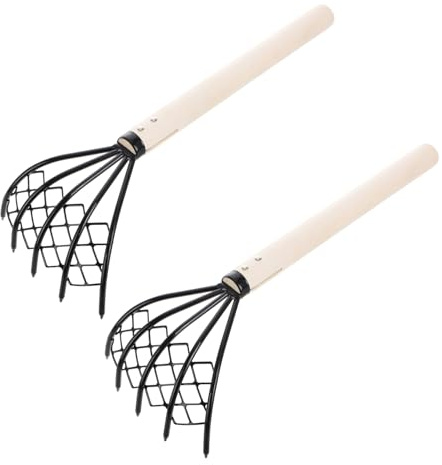 FUTUREORYY Set 2 Rastrelli Da Scavo Con Manico in Legno, Attrezzi Affidabili Per Scavare Gusci e Vongole, Articoli Essenziali Per Spiaggia e Giardinaggio