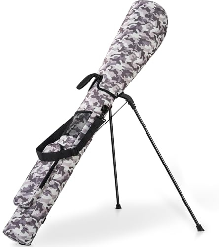 FREEAMG 120 cm Golftasche mit Halterung, leichte und tragbare Golftasche mit 2 Taschen, verstellbare Schultergurte für Übung, 3-fache Strecken und Executive Course (Grau)