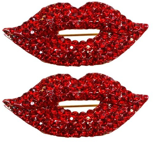 TOPPERFUN Lippen Brosche Pin Mit Strass Rote Lippen Form Anstecknadel Damen Schmuck Für Kleidung Taschen Party Hochzeit Und Valentinstag 2 Stück