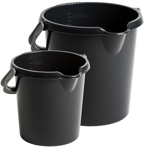 2x Eimer 5 und 10L Henkel Schwarz Putzeimer Abfalleimer 5 10L Kunststoff