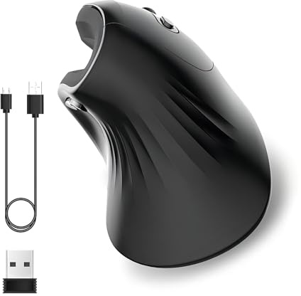 Dioche Souris Fil Souris Verticale Fil Ergonomique - Optique Ergonomique Rechargeable 2,4 G - 3200 DPI Réglable, Silencieux, Compatible avec //Mac - Batterie Longue (Rechargeable)