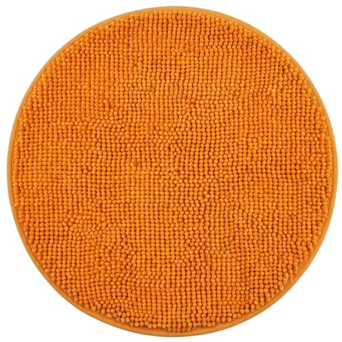 NYVI Badematte NYVISpa Chenille Badteppich Ø 60 cm Rund Orange | Rutschfest, Saugstark, Schnell Trocknend, Fußbodenheizung geeignet, OEKO-TEX, Waschbar, Weich