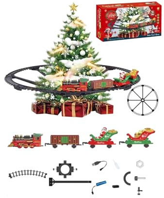 Tren iluminado navideño: exhibición temporizada debajo del árbol con música, LED coloridos y 2 modos dinámicos, ideal para habitación festiva, adornos de Navidad, decoración colgante, decoración de