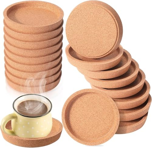 Kork Untersetzer Rund Extra Dick mit Erhöhtem Rand Absorbierende Hitzebeständige Tischschutz Wiederverwendbarer für Gläser Tassen Vasen für Home Büro Saugfähige Coasters Glasuntersetzer (16 Stück)