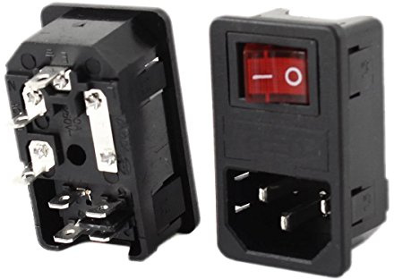 JOYNANO 3-in-1 Inlet Module Plug, 5A Glass Fuse, Rocker Switch with Red Light, 3-Pin IEC320 C14 Socket, fit 1.5mm Panel Thickness Snap-in (Pack of 2)