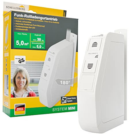 Schellenberg 22576 Elektrischer Gurtwickler mit Funk RolloDrive 75 Premium, geeignet für Smart-Home, Funkgurtwickler bis 5 m² Rollladenfläche, 30 kg Zugkraft, Unterputz-Montage, inkl. Netzstecker