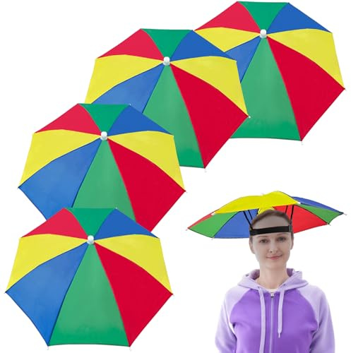 Regenschirmhut für Jagd und Angeln, 52,1 cm Regenbogen-Falt- wasserfest, mehrfarbig, Kopfbedeckung, Hände frei mit Kopfband, Sonne Regen, Reise-Regenschirme Strand, Gartenarbeit, Farbe zufällig