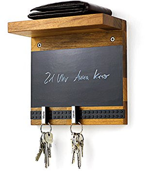 Schubica Schlüsselbrett Play 205 Holz für die ganze Familie | Schlüsselboard mit Ablage | Schlüsselleiste Nussbaum mit 5 Schlüsselanhängern zum selbst beschriften | Memoboard Tafel | schwarz