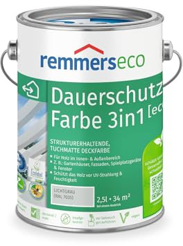 Remmers Dauerschutz-Farbe 3in1 [eco] lichtgrau (RAL 7035), 2,5 Liter,für innen und außen, 3in1: Isoliergrund, Zwischen- und Schlussbeschichtung