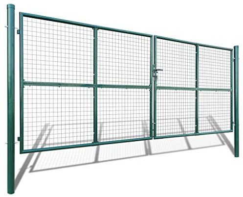 Tidyard Gartentor Zauntor Hoftor Gartentür Doppelflügel Tor mit 3 Schlüssel Verzinkter Stahl mit Pulverbeschichtung 415 x 200 cm / 400 x 150 cm Dunkelgrün