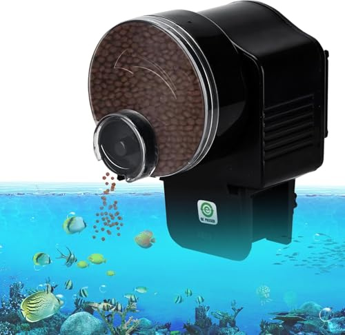 Podazz Comedero Automático para Peces de Acuario, Dispensador de Comida 12/24h, 1–6 Niveles de Ración, Modo Manual/Automático, para Escamas y Gránulos, Alimentación en Vacaciones
