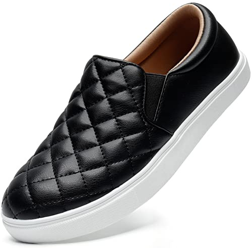 STQ Loafers for Women Quilted Slip On Sneakers Casual Comfort Memory Foam Fall Shoes Black 8