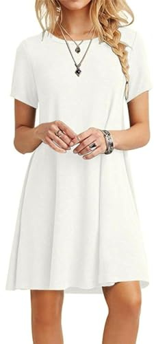MOLERANI Abiti Estivi da Donna T-Shirt Casual Abito da Spiaggia a Maniche Corte Abito da Donna Swing Allentato (XL, Bianco)