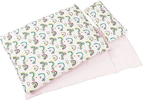 goki 51518 - Puppenbettzeug Regenbogen, bunt, Bettwäsche für Puppen