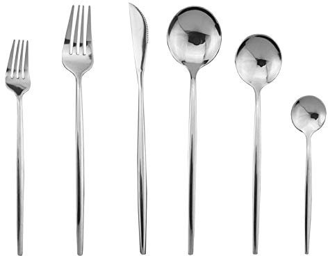 JASHII Besteck-Set, hochglanzpoliertes Silber, Besteck-Set für 6 Personen, glänzendes Finish, 36-teiliges Besteck-Set, Tafelmesser, Gabel, Löffel, Dessertgabel, Salatlöffel, spülmaschinengeeignet