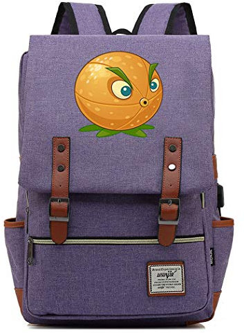 WANHONGYUE Spiel Plants vs. Zombies Backpack Vintage Schulrucksack Schulranzen Studententasche 15,6 Zoll Laptop Rucksack mit USB-Ladeanschluss Purple / 3