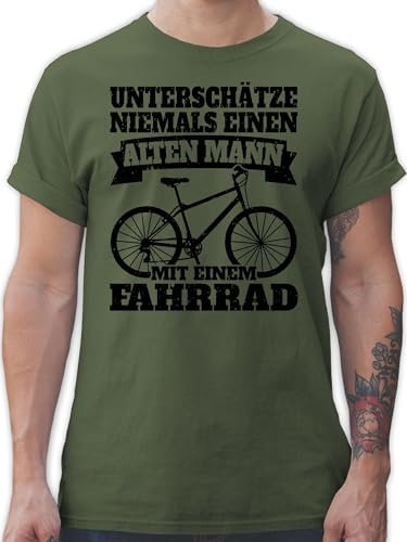 T-Shirt Herren - Radsport - Unterschätze Niemals einen Alten Mann mit einem Fahrrad - schwarz - L - Army Grün - fahrradshirt Rad Radfahrer Shirt fahrradgeschenke Fahrradfahrer alte männer Tshirt