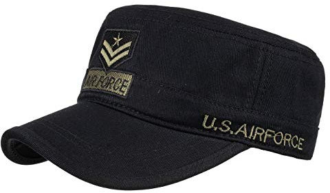QICHEN Military Army Cap Herren Flache Baseball Cap Freien Wandern Sonnenschutz Freizeit Kappe Verstellbar (Schwarz)
