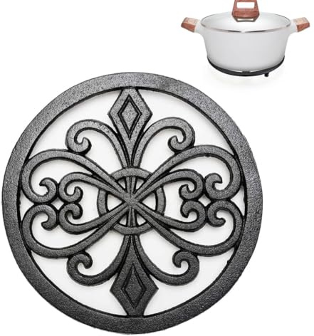 Runde Gusseisen Untersetzer Tisch Dekorative Topf Halter Metall Hohl Trivet | für Küche Oberfläche Arbeitsplatte Desktop Mesa,Schwarz