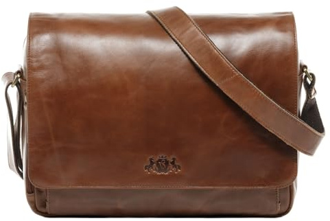 SID & VAIN große Lehrertasche echt Leder - 15.4 Zoll Laptop Laptoptasche Uni-Tasche Agent XL - Aktentasche College Herrentasche mit Laptop-Fach - Ledertasche Herren braun handgefertigt
