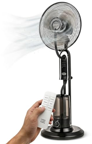 Wintem - Ventilatore a Piantana Silenzioso con Nebulizzatore e Telecomando – Serbatoio 3,2L, 8h Nebulizzazione – 3 Velocità, 3 Modalità Brezza, Oscillante, Timer 7,5h – 75W, Pale 40 cm