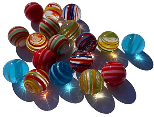 FAIRY TAIL & GLITZER FEE 18 Handgefertigt Mundgeblasen Bunt 16mm Murmel Murmeln Blau Rot Gelb Rot Kugeln Bunte Glas Dekokugeln