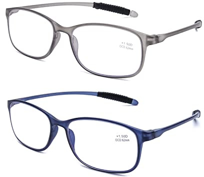 DOOViC Lesebrille Flexibel TR90 Extra Leicht mit Blaulichtfilter für Unisex | Rechteckig Computer Brille mit Stärke Lesehilfe für Herren/Damen (9 Farben)