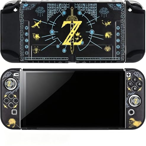 DLseego Schutzhülle für Switch OLED, Dockbare Hard Grip Cover-Schale, Zubehör für Switch OLED Konsole mit 4 Joystick-Kappen-Schwarz