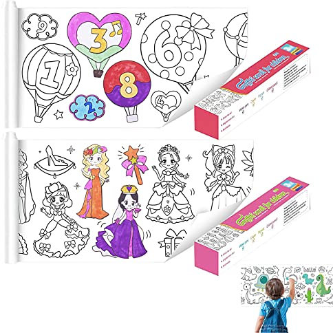 Zeichenpapierrolle für Kinder, 2Pcs 300 * 30cm klebrige Zeichenrolle Papier, Färbung Papierrolle DIY Malerei Farbe Füllen Papier, Kunst Papier Handwerk früh pädagogische Zeichnung Buch für Kinder