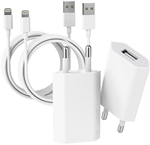 [Apple MFi Certified] USB Ladegerät, 2er-Pack iPhone Ladegerät und iPhone Ladekabel, ZNBTCY 2M Lightning Kabel mit USB Netzteil,Ladeadapter schnelles Aufladen für iPhone 14/13/12 pro/11/XS/XR/X/8-Weiß