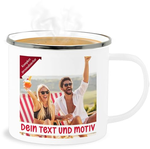 Emaille Becher Blechbecher - eigenem Bild - Eigenes Foto Geschenk I - 300 ml - Weiß Silber - bedrucken fototasse selbst drucken photo tasse foto-becher selber gestalten custom print tassen