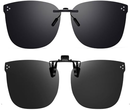 Xfeel Black Polarized Clip On Sunglasses Over Prescription Glasses for Women Men, Fit Over Eyeglasses Trendy Shades